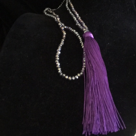 PURPLE TASSEL and IRIDESCENT BEAD NECKLACE - Picture 7 of 7